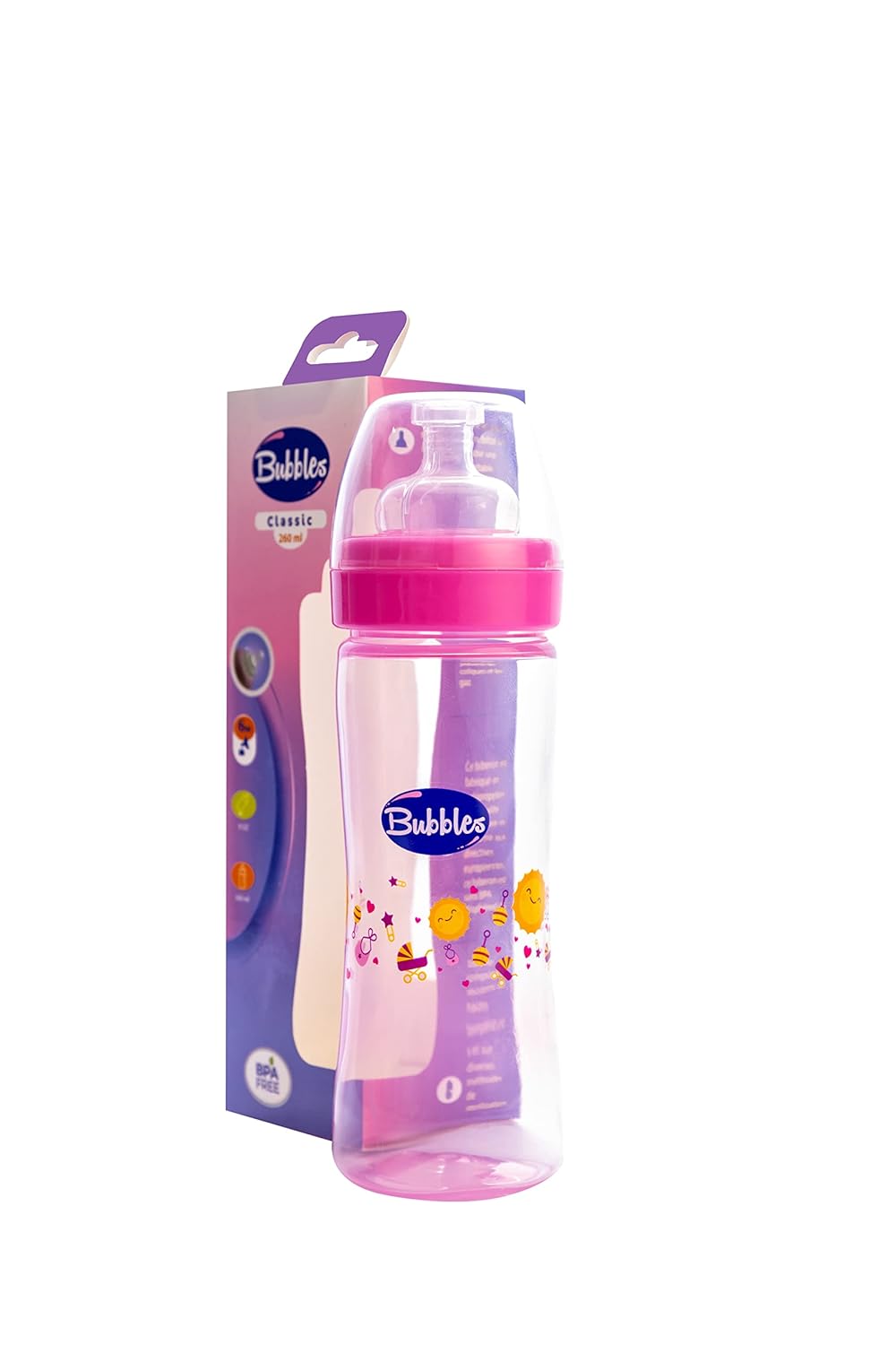 Bubbles classic feeding bottle without hand 260 ml - rose