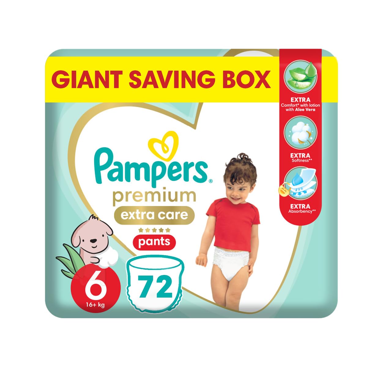 Pampers Diapers Pants Premium Extra Care, Size 6, 16+ KG, 72 (2 * 36) Diaper (pack may vary)