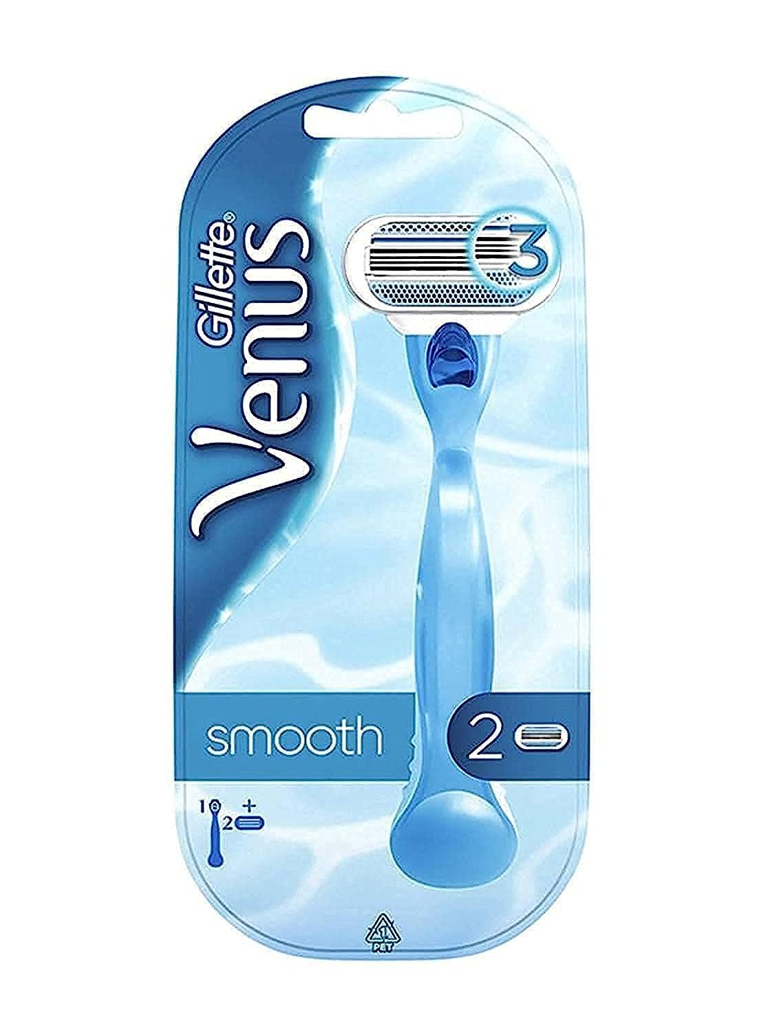 Gillette Venus Smooth Women's Razor Handle With 2 Blade Refills – Packaging May Vary