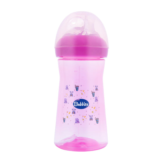 Bubbles Natural Feeding Bottle with Angled Nipple - Pink 280 ml