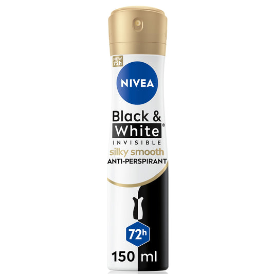 NIVEA Antiperspirant Spray for Women, 72h Protection, Black & White Invisible Silky Smooth Shaving, 150ml