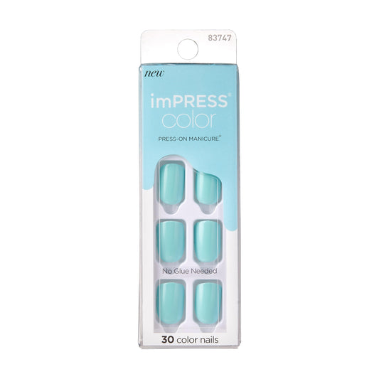 KISS imPRESS Kiss Impress Color Press-On Manicure, Gel Nail Kit, Purefit Technology, Pre-Glued, “Mint To Be”, Polish-Free Solid Colour Mani, Includes Prep Pad, Mini File, Cuticle Stick, And 30 Fake Nails