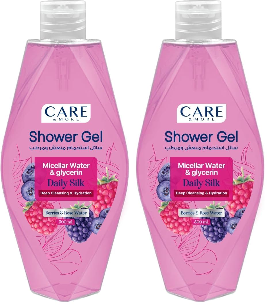 Care & More Raspberry and Rose Water Micellar Shower Gel 500 ml (Pack of 2)
