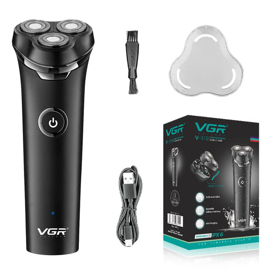 VGR V-329 Premium Cordless Rechargeable IPX6 Fully Waterproof 3 Head Electric Shaver Wet & Dry Rotary Shaver for Men with Magnetic Suction Super-Fast Charge 90 minutes Runtime with LED Digital Display