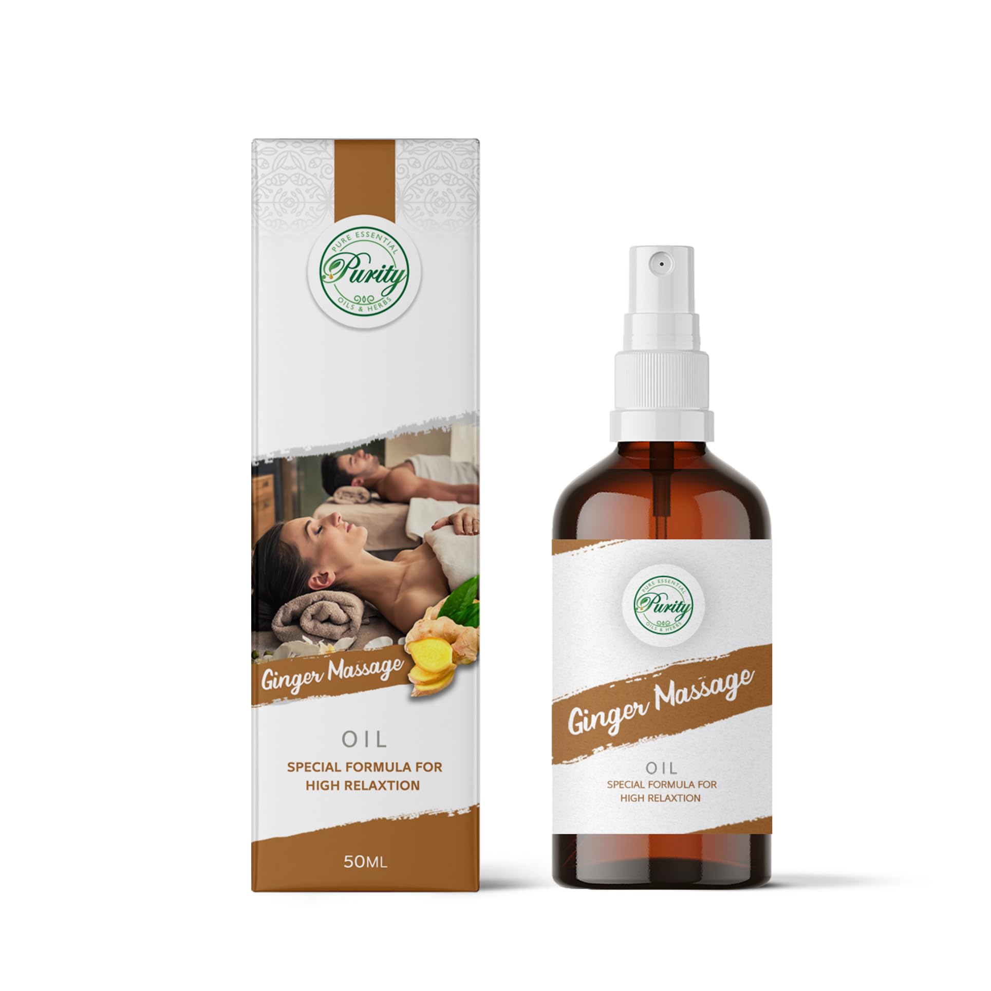 Purity- بيورتي Ginger Massage Oil – 100% Natural with Essential Ginger Extract – Soothing & Warming Oil for Deep Tissue Massage & Muscle Relief (50ml)