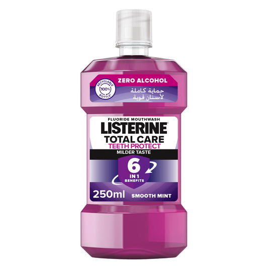 LISTERINE Total Care, Teeth Protect, 250ml, 6 Benefit Fluoride Daily Mouthwash, Milder Taste, Smooth Mint, helps prevent cavities, restores enamel, keeps gums healthy