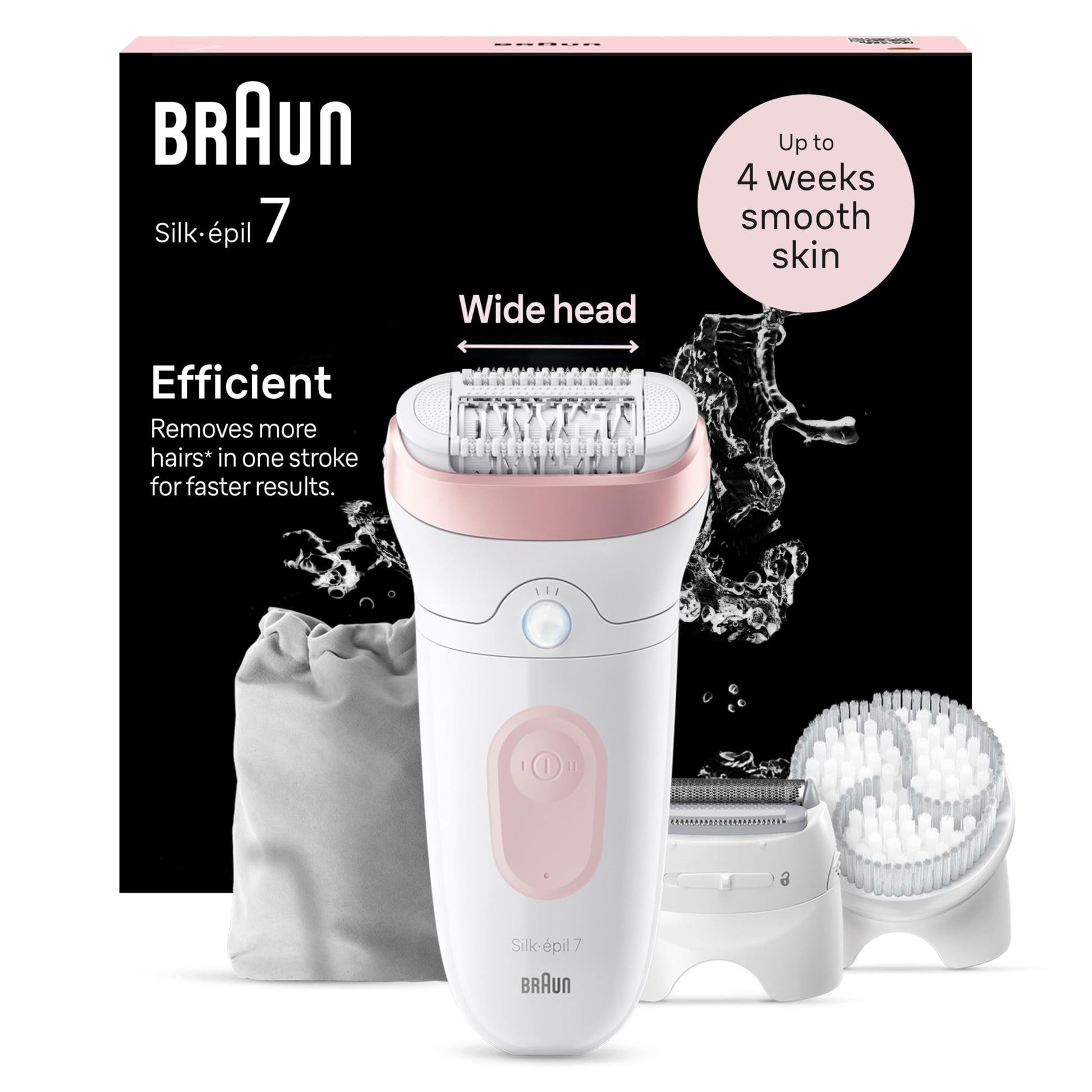 Braun Silk·épil 7 Wet & Dry Epilator SE7‐060 – 40 Tweezers, SmartLight, Rechargeable, for Sensitive Skin, Includes Shaver Head, Trimmer Cap, and Cleaning Brush – Hair Removal for Legs, Arms, and Body