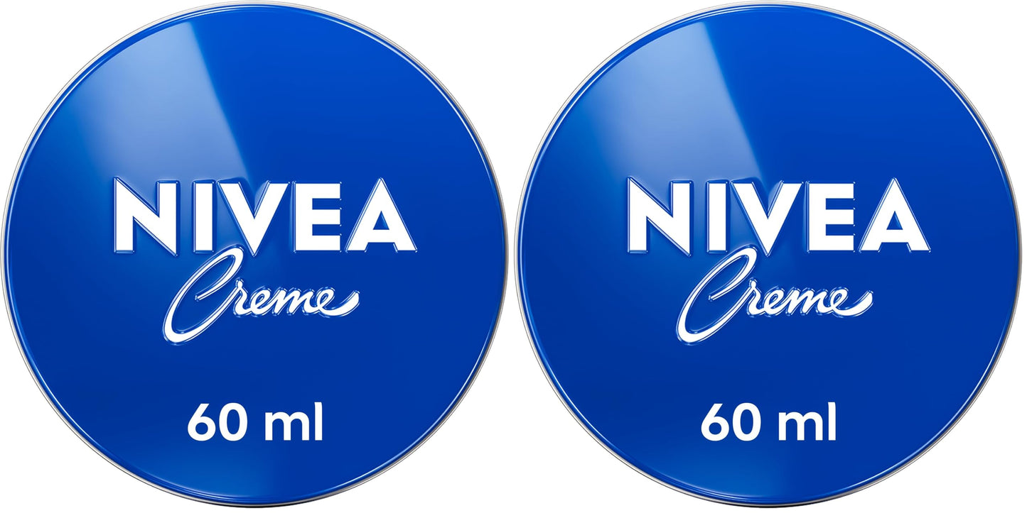 NIVEA Creme Moisturising Cream, Universal All Purpose Face Body Hands, Tin 60ml (Pack of 2)