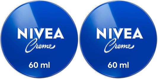 NIVEA Creme Moisturising Cream, Universal All Purpose Face Body Hands, Tin 60ml (Pack of 2)