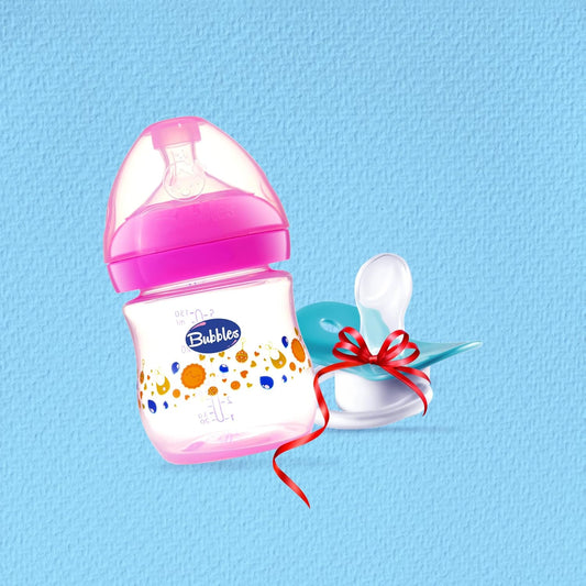 Bubbles Offer Bubbles Natural feeding bottle 150 ml Rose + Pacifier beveled Gift 2 Piece