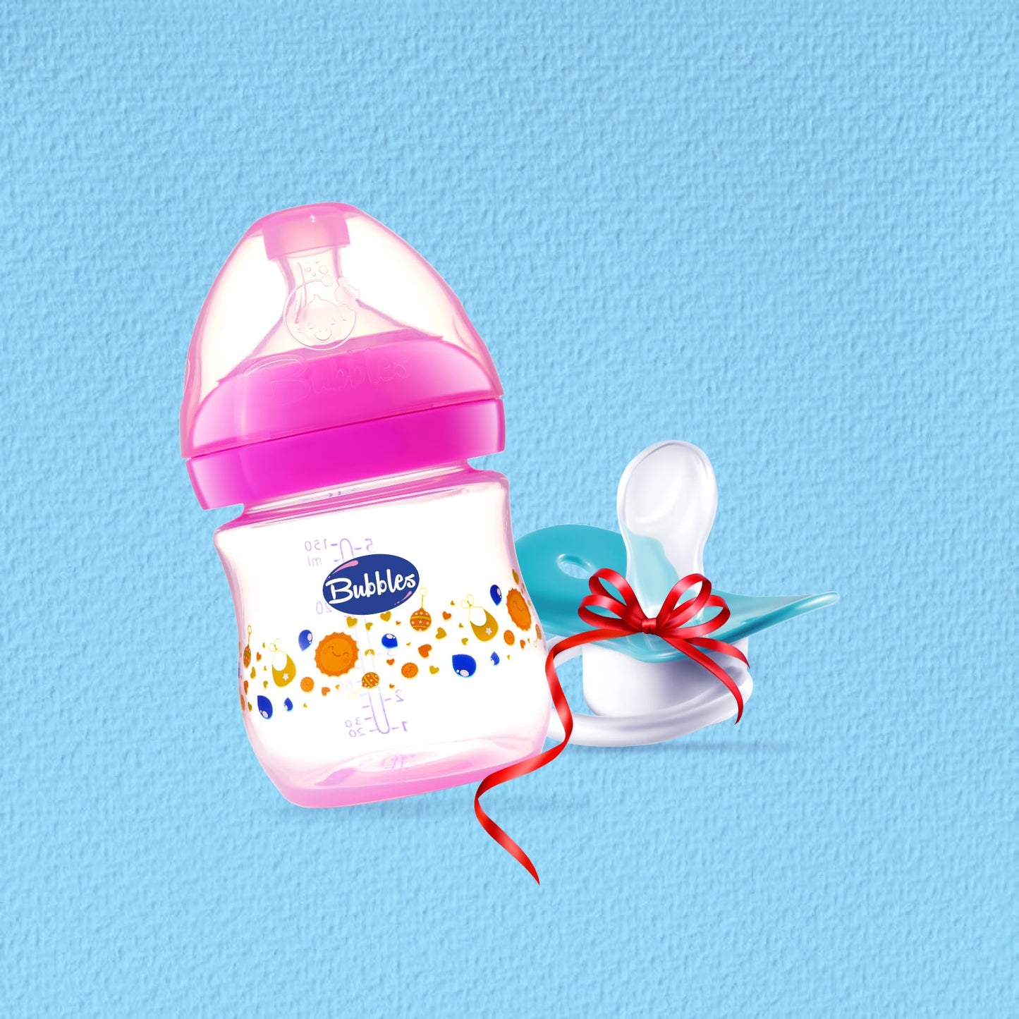Bubbles Offer Bubbles Natural feeding bottle 150 ml Rose + Pacifier beveled Gift 2 Piece