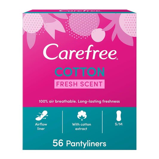 Carefree Panty Liners, Cotton, Fresh Scent, Pack of 56