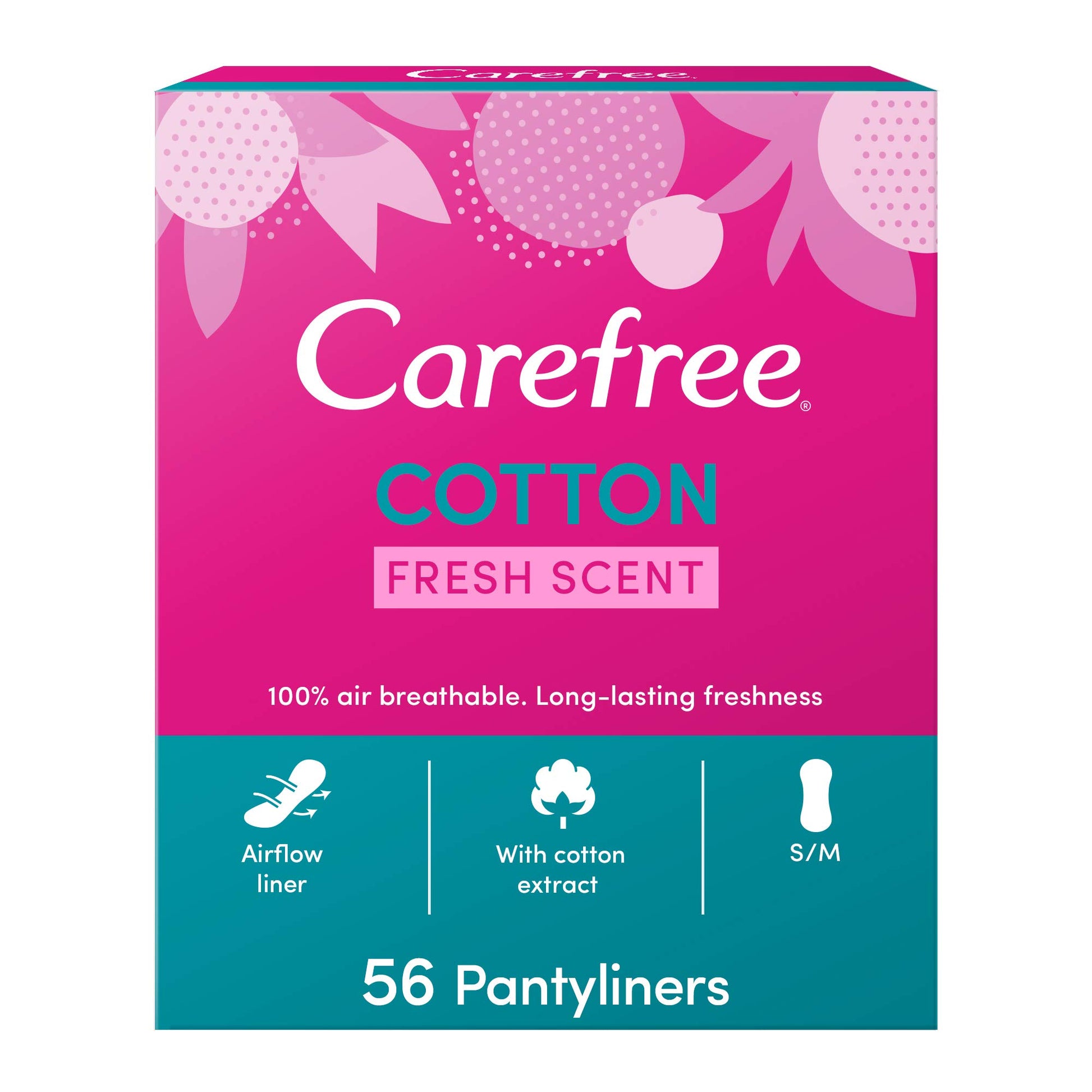 CAREFREE Panty Liners, Cotton, Fresh Scent, Pack of 56