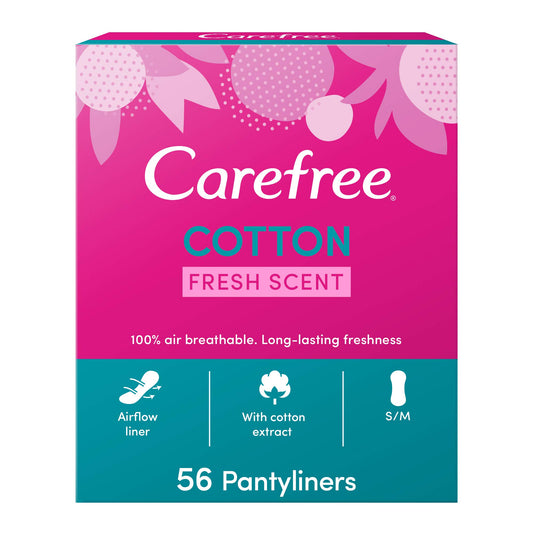 CAREFREE Panty Liners, Cotton, Fresh Scent, Pack of 56