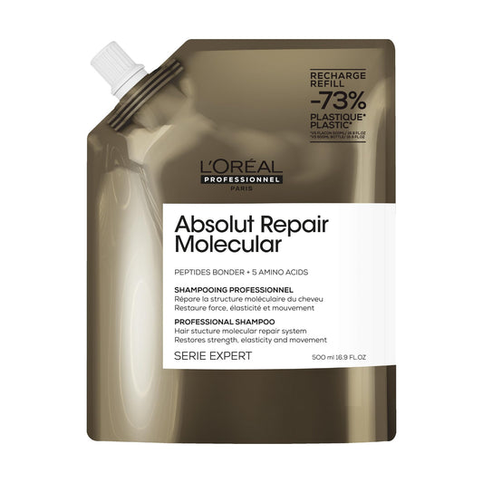 L’Oréal Paris L’Oréal Professionnel Paris Absolut Repair Molecular Shampoo, Sulphate Free, Repair Damage & Restore Strength, For All Damaged Hair Types, Serie Expert, 500ml Refill