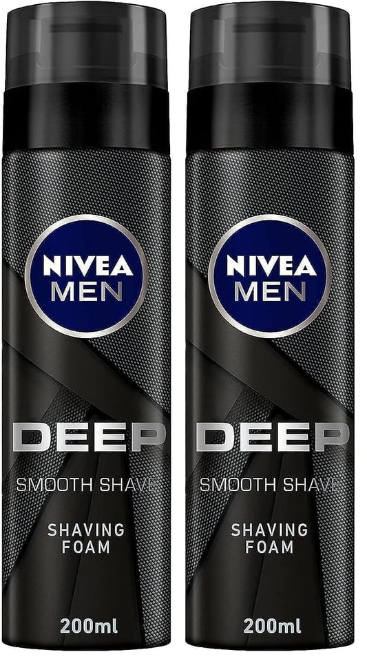 NIVEA MEN Shaving Foam, DEEP Smooth Shave Antibacterial Black Carbon, 200ml (Pack of 2)