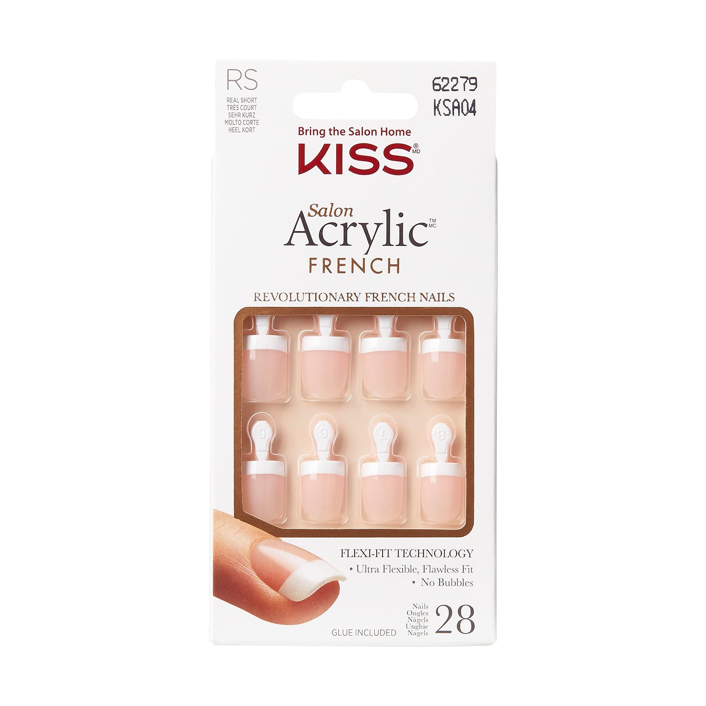 KISS Salon Acrylic French Nails Kit Dry Spell Real Short KSA04 (2 Pack)