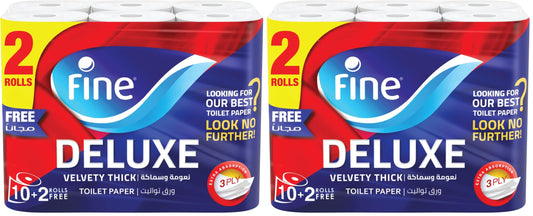 Fine Deluxe - 3 Ply Toilet Tissue Paper - 12 Rolls (Pack of 2)