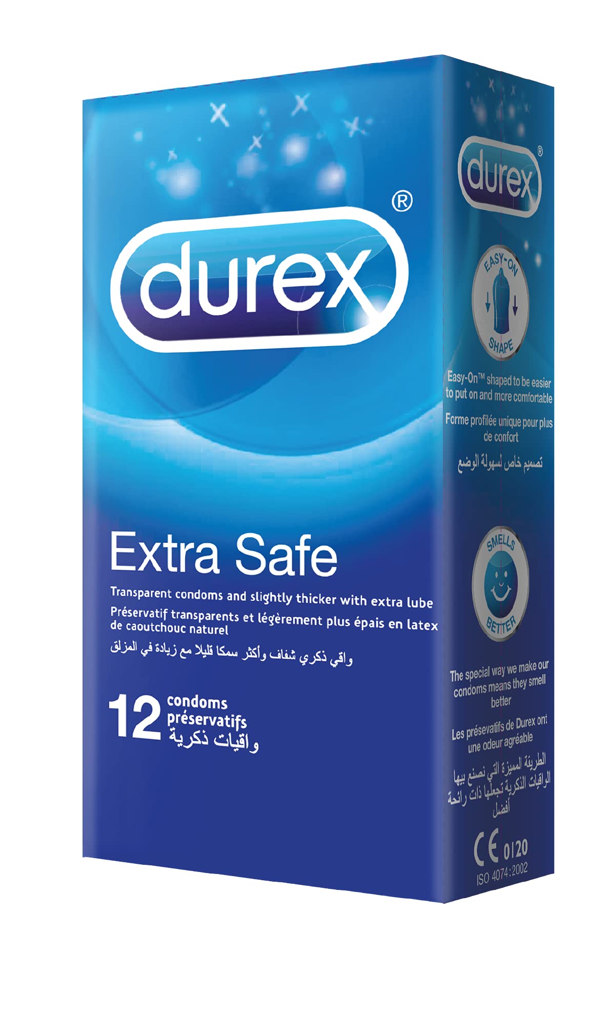 Durex extra safe condom, easy on transparent, slightly thicker with extra lube One Pack of 12 Pieces