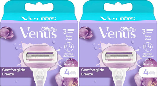 Gillette Venus comfort glide breeze 3 blades, 4 Count (Pack of 2)