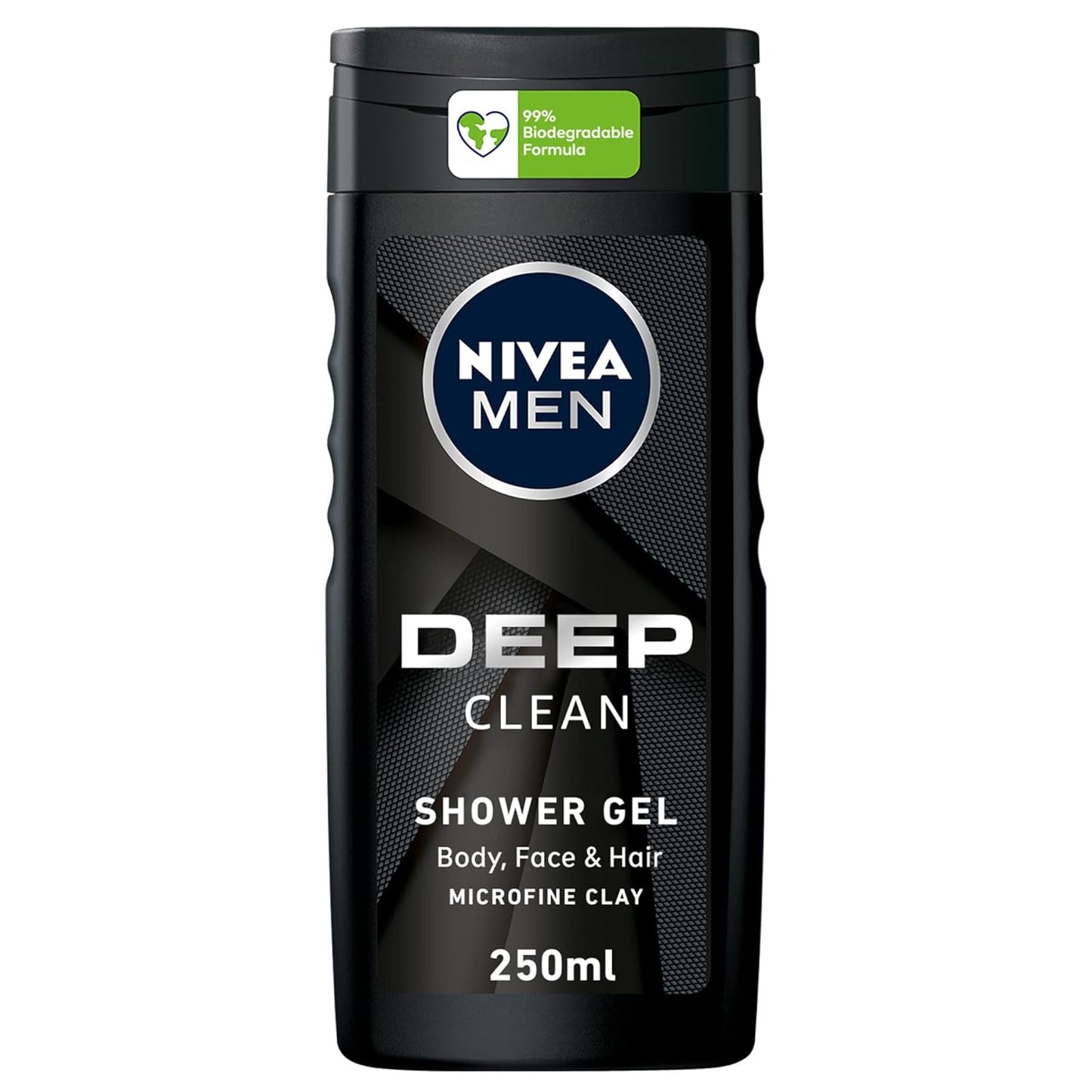 NIVEA MEN 3in1 Shower Gel Body Wash, Cleansing DEEP Micro-Fine Clay, Woody Scent, 250ml, packaging may vary