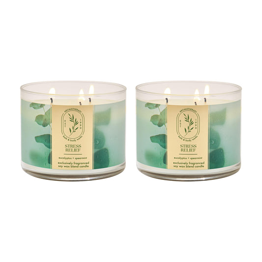 Bath & Body Works and Aromatherapy 3 Wick Candle, 14.5 Oz, Eucalyptus Spearmint (2 Pack)