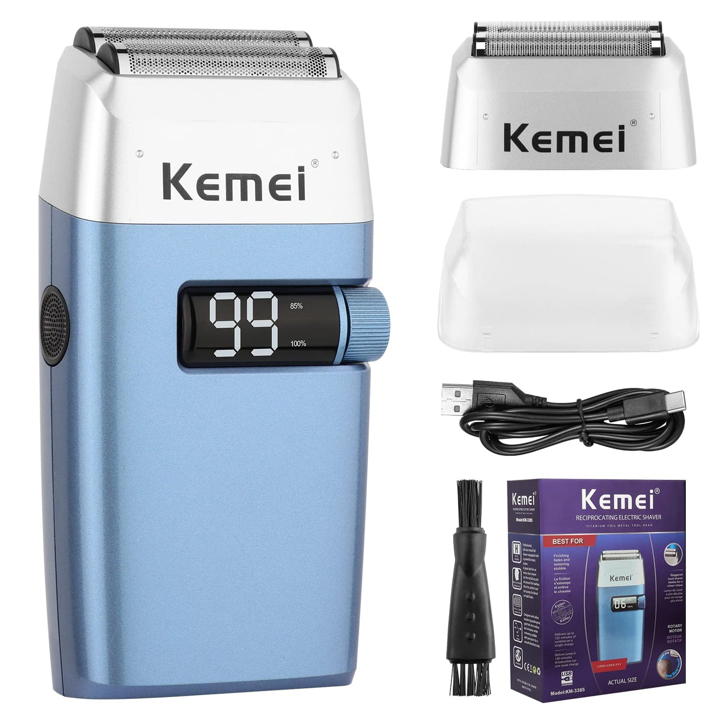 KEMEI Professional Electric Razors for Men, Waterproof Cordless Rechargeable Beard Trimmer Twin Blade,Gifts for Dad Husband Boyfriend