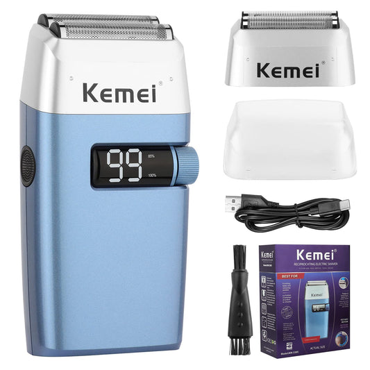 KEMEI Professional Electric Razors for Men, Waterproof Cordless Rechargeable Beard Trimmer Twin Blade,Gifts for Dad Husband Boyfriend