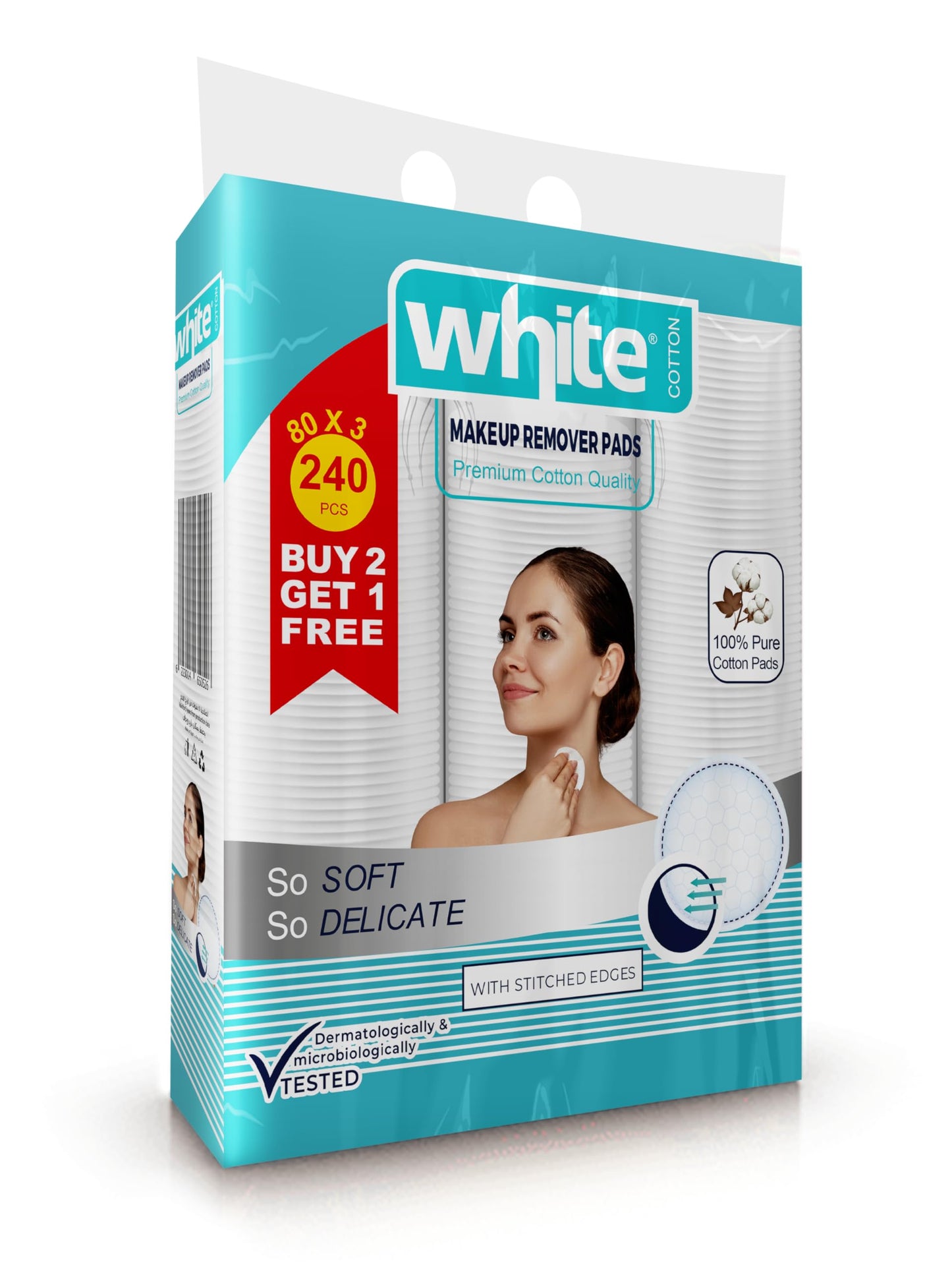 White 80 round cotton pads 3in1