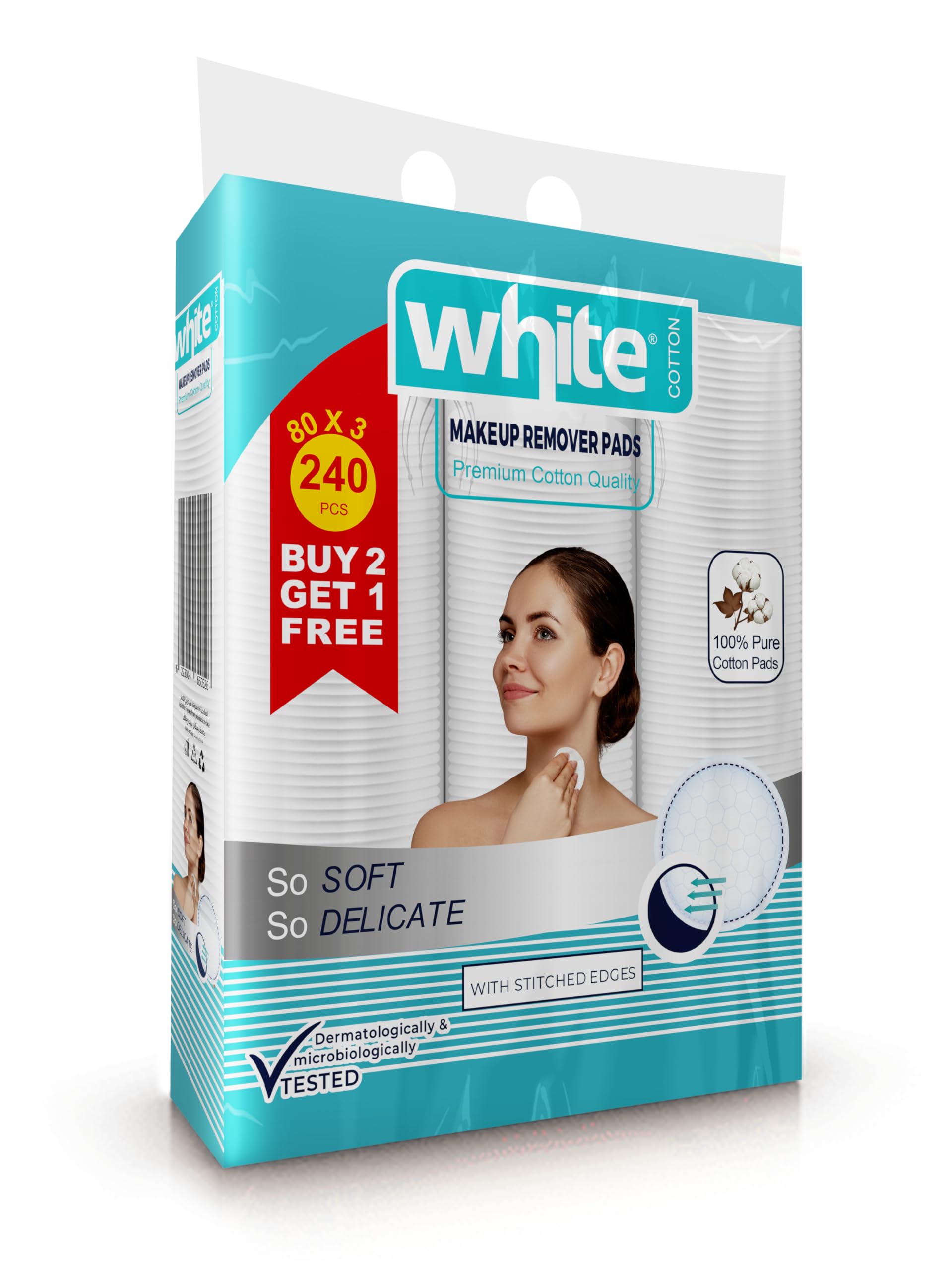 White 80 round cotton pads 3in1