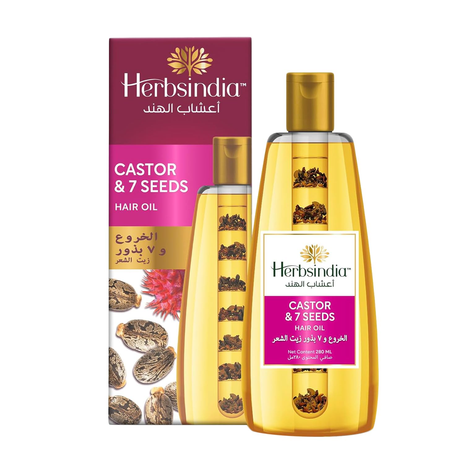 Herbsindia Castor & 7 Herbal Seeds Hair Oil With Nourish Tube | Thickens & Softens Hair | Silicone & Paraben Free | 180ml