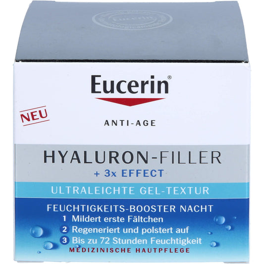 Eucerin Hyaluron-Filler Booster Night Moisturising 50 ml, Anti-Wrinkle Moisturizing Face Cream 72h, Hyaluronic Acid Face Cream for a Regenerated Face When Waking, Night Face Cream for All Skin Types