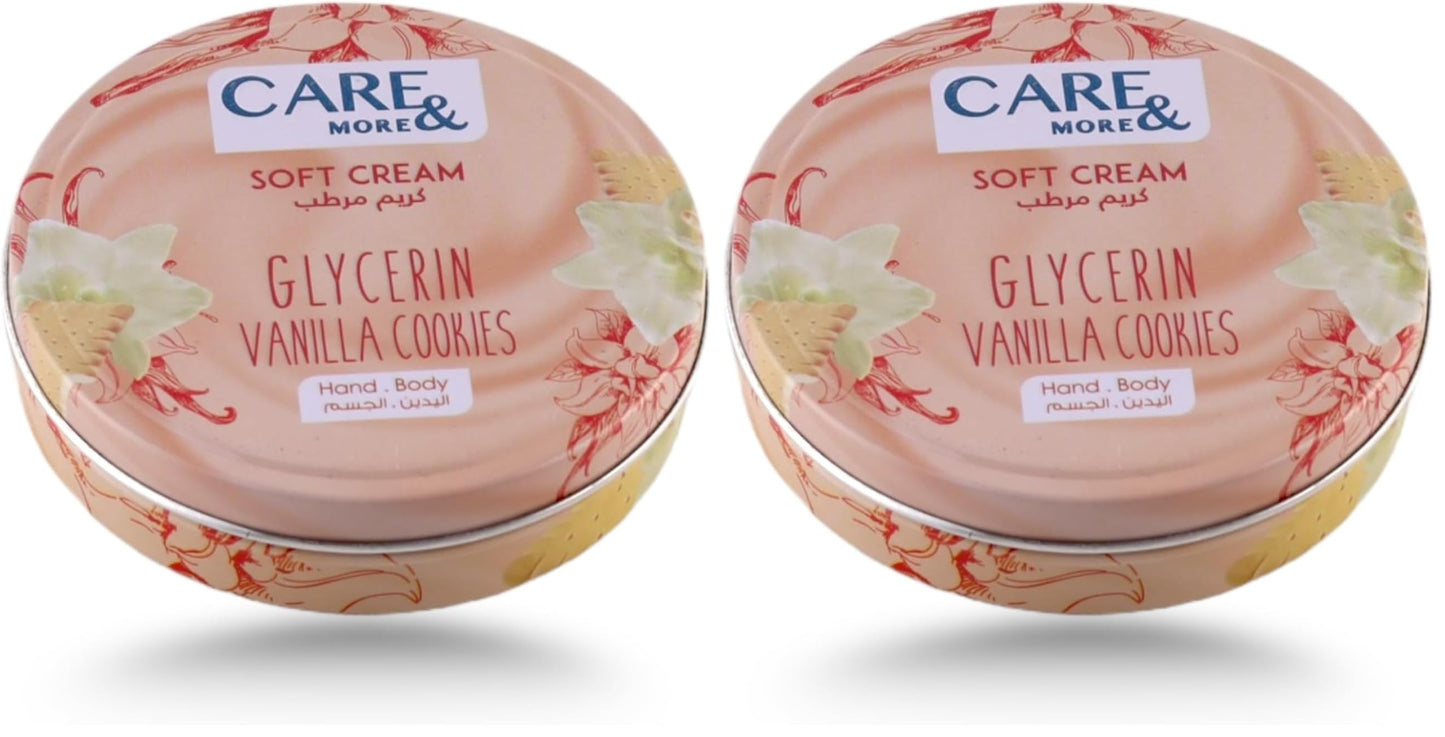 Care More soft Cream glycerin Vanilla & Cookies 125 Ml (Pack of 2)