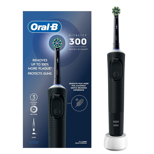 Oral-B Vitality 300 Rechargeable Toothbrush with CrossAction Brush Head, 3 Cleaning Modes & 2 Minutes Built-in Timer D103.413.3 Black