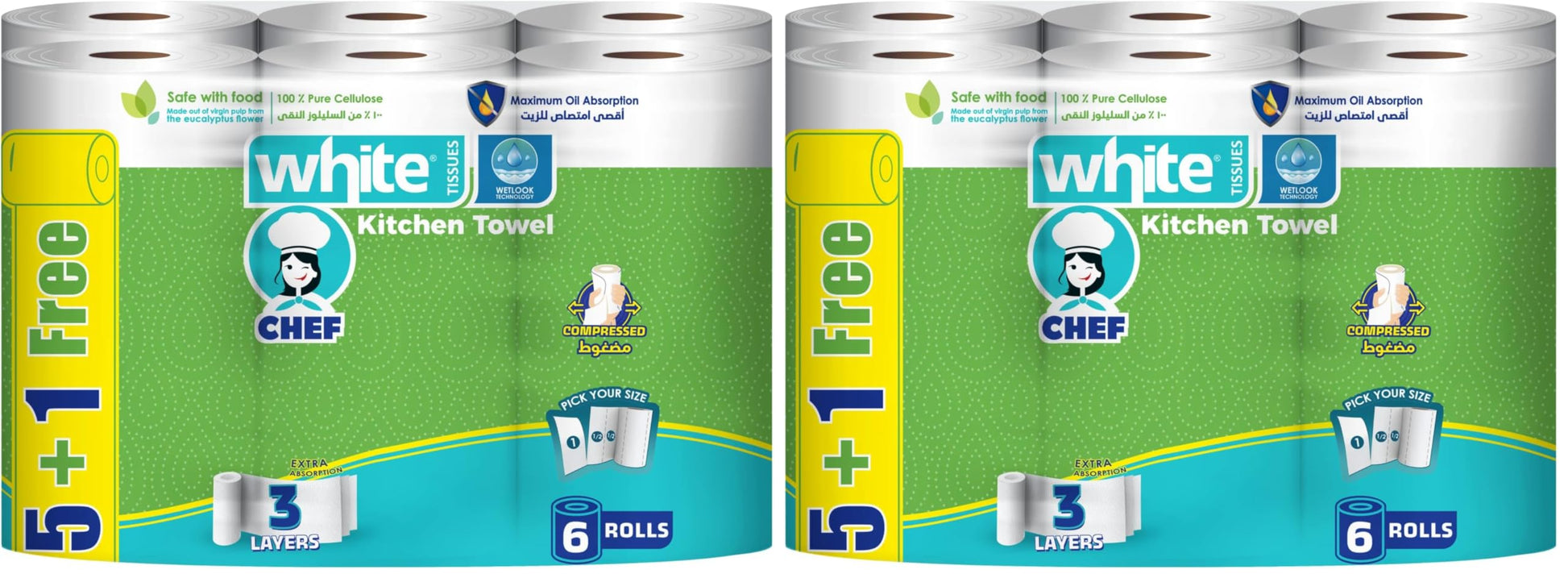 White classic kitchen rolls - 6 rolls (Pack of 2)