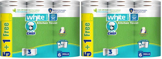 White classic kitchen rolls - 6 rolls (Pack of 2)