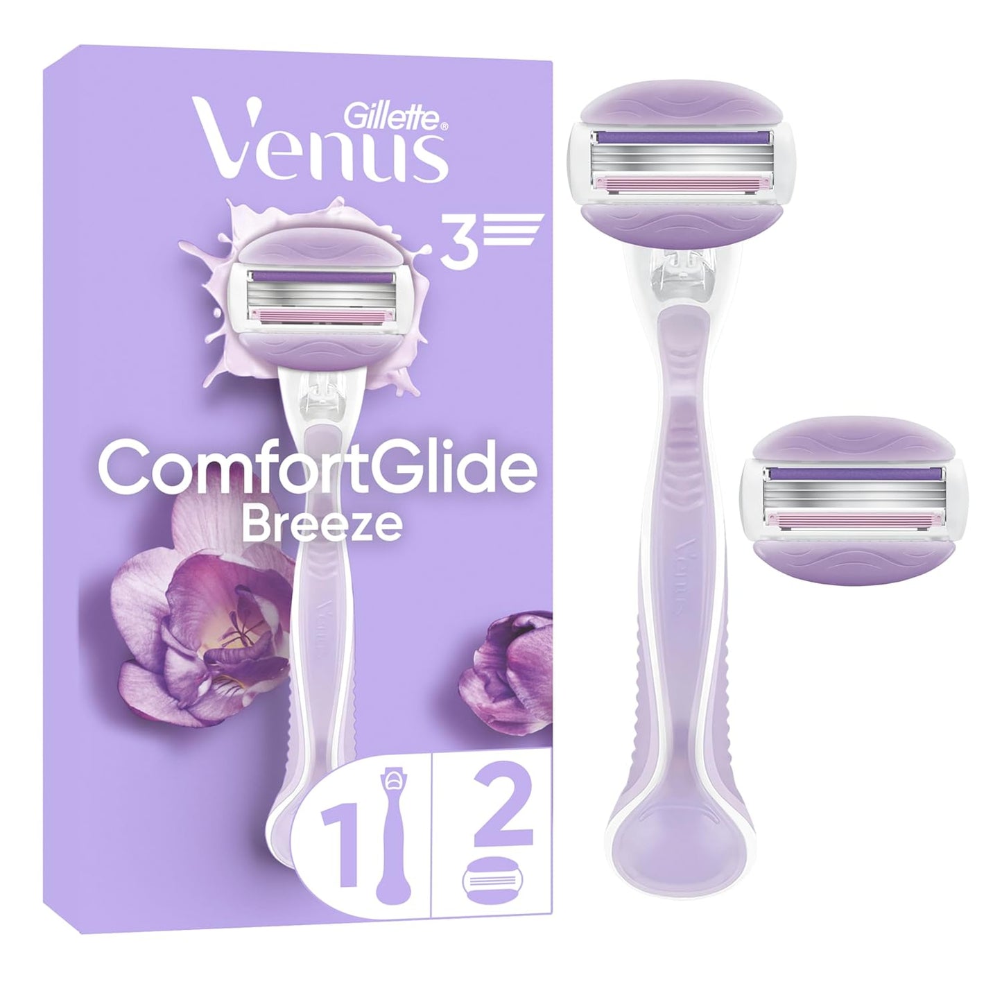 Gillette Venus Comfort Glide Breeze 2-in-1 Razor Handle For Women With 2 Blade Refills