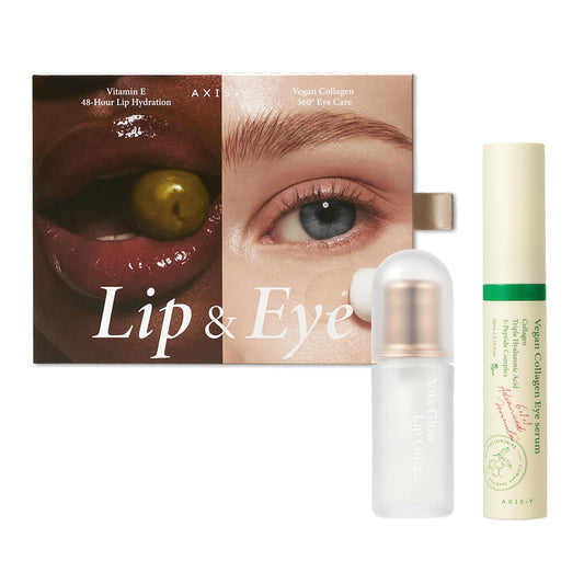 AXIS-Y Lip & Eye Set Vita Glow Lip Oil Dreamy Olive & Vegan Collagen Eye Serum Amazon Exclusive Korean Skin Care Kit Limited Edition Hydra Barrier Duo For Lips & Eyes Clear