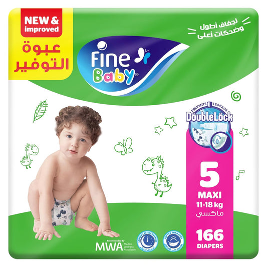 Fine Diapers Size 5 (11-18 kg) Maxi, 176 diaper count – super saver bundle