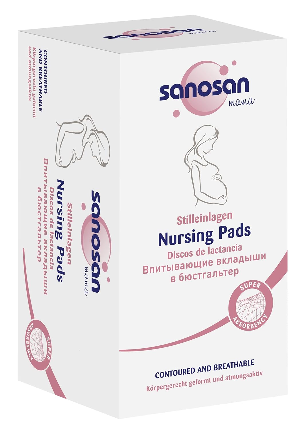 Sanosan Nursing Pads, Soft and Super Absorbent Breast Pads up to 120ml, Breastfeeding Pads Breathable & Skin-Friendly – Optimal Protection for Nursing Mothers 30 Pieces