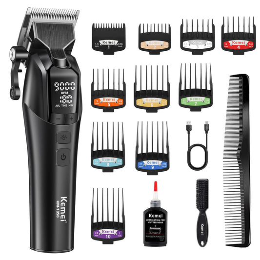 KEMEI 1858 Professional Hair Clippers for Men, Cordless Hair Clipper Set, Rechargeable Hair and Beard Trimmer, Speed 7000-9000 RPM Adjustable Motor, LED Indicator