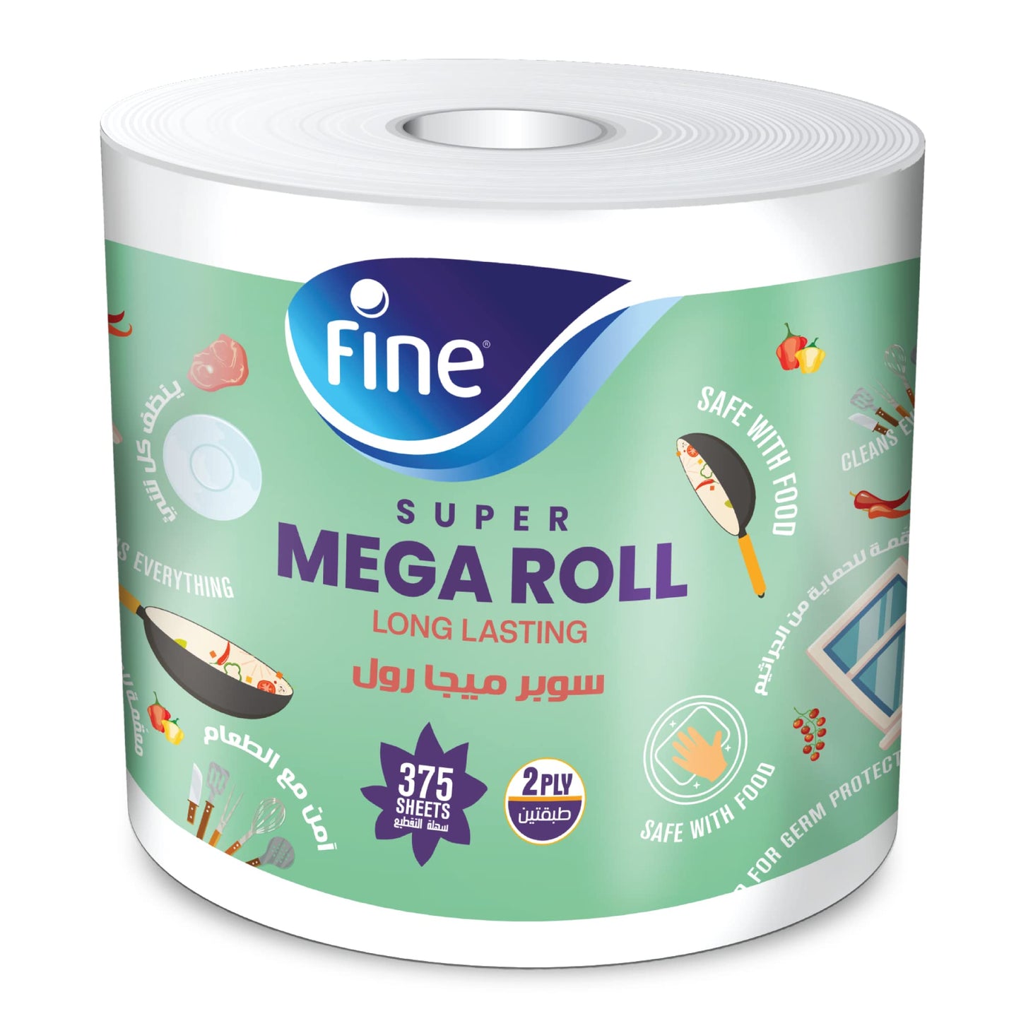 Fine Super Mega roll kitchen paper Tissues, 2 ply 375 sheets
