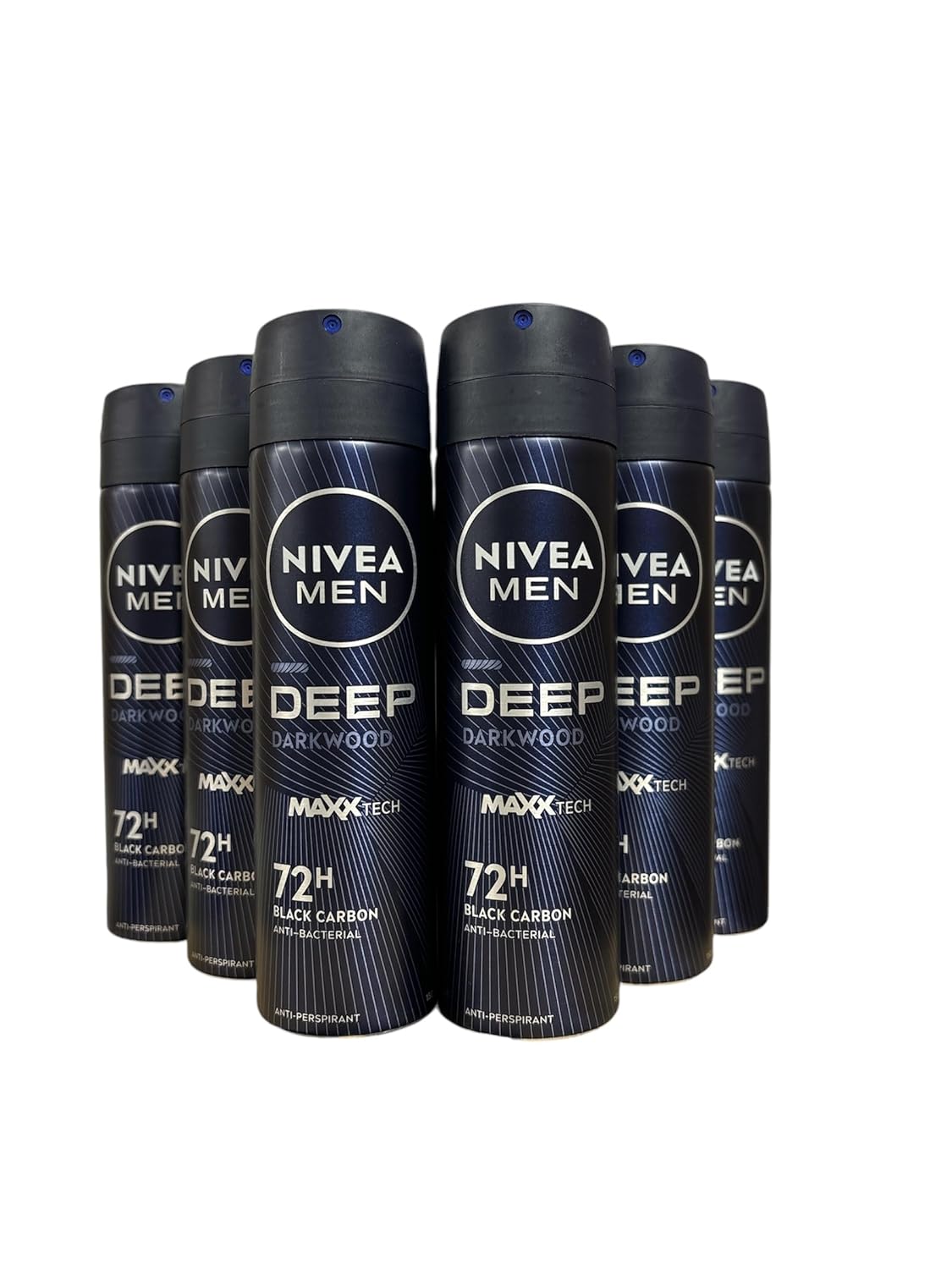 NIVEA Men Deodorant Spray Deep Black Carbon Dark Wood Antiperspirant 150 ml Pack of 6