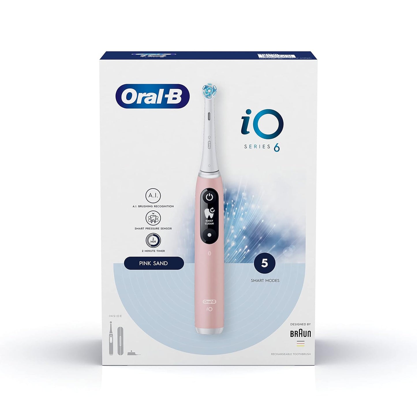 Oral-B iO6 Electric Rechargeable Toothbrush, 1 Pink handle with Revolutionary iO Technology, 5 modes, 1 travel case