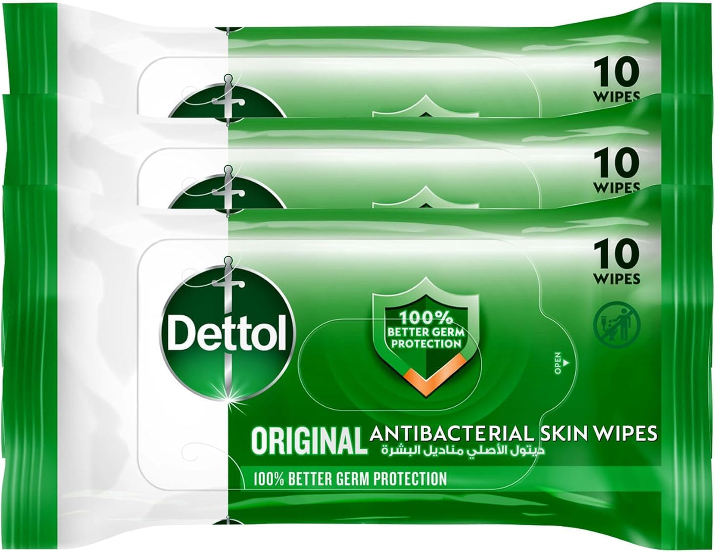 Dettol Original Antibacterial Skin Wipes, Pack of 10 Wipes 2+1