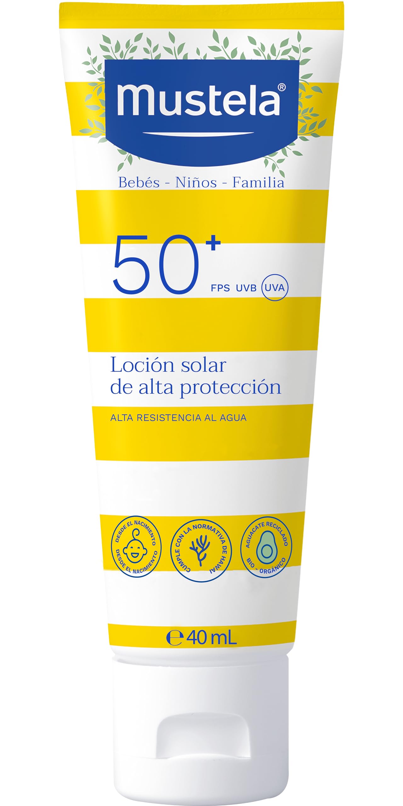 Mustela Very High Protection Sun Lotion SPF 50+ - Face Sun Lotion for Sensitive Skin - Non-Nano, Water Resistant & Fragrance Free - 40ml