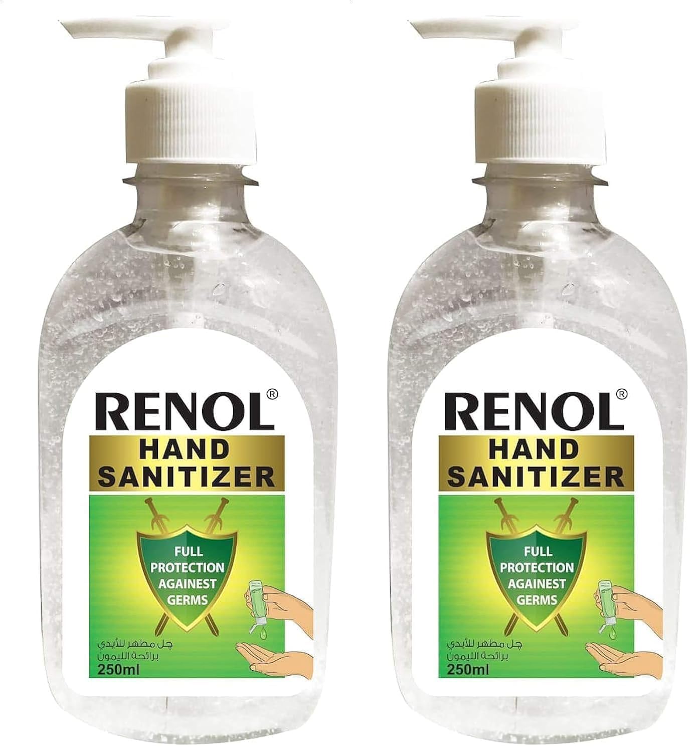 Renol hand sanitizer gel with lemon fragrance - 250 ml (Pack of 2)