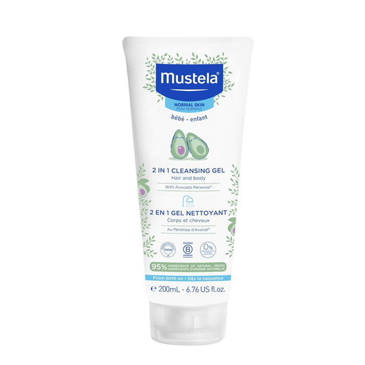 Mustela Baby 2-in-1 Cleansing Gel - Baby Body & Hair Cleanser - with Natural Avocado - Biodegradable Formula & Tear-Free - 6.76 fl. oz.