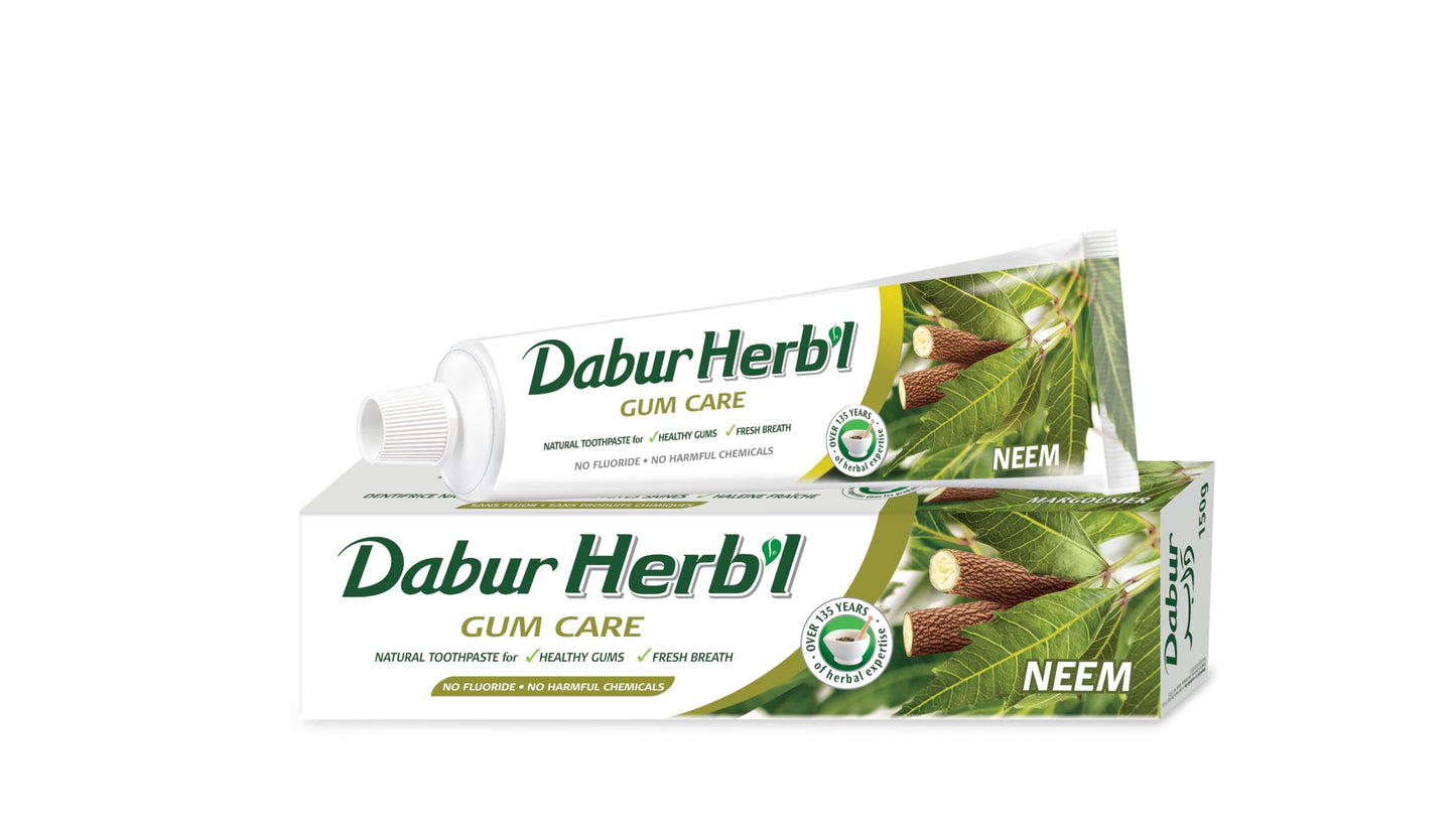Dabur Herbal Neem Toothpaste | Enriched with Neem Extract With No Added Chemicals | Natural Toothpaste For Healthy Gums & Fresh Breath - 150g + Toothbrush