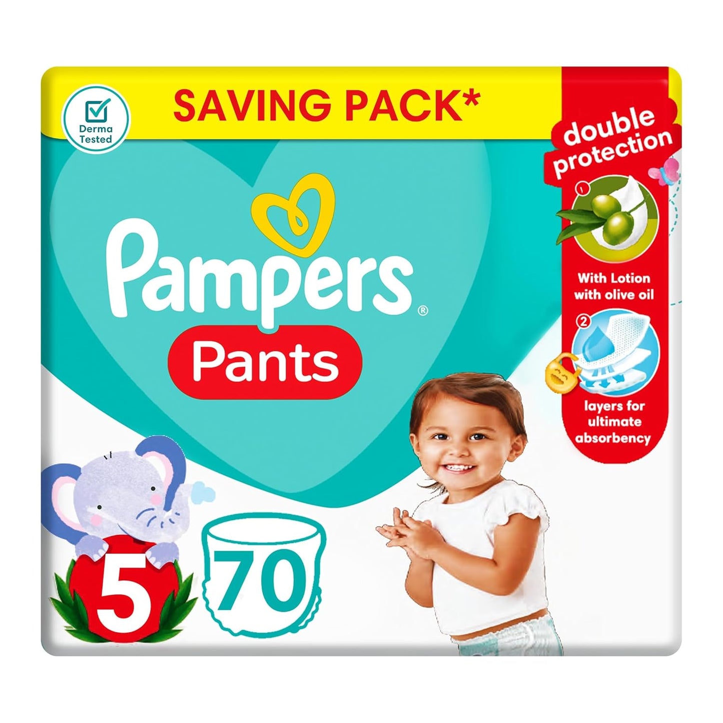 Pampers Baby Dry Pants Diapers, size 5, 12-18 kg, with Lotion with Olive Oil, 70 baby Diapers